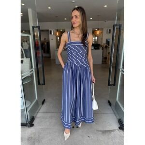 NWT Shona Joy Cambridge square neck maxi dress size 12 Chambray Blanc